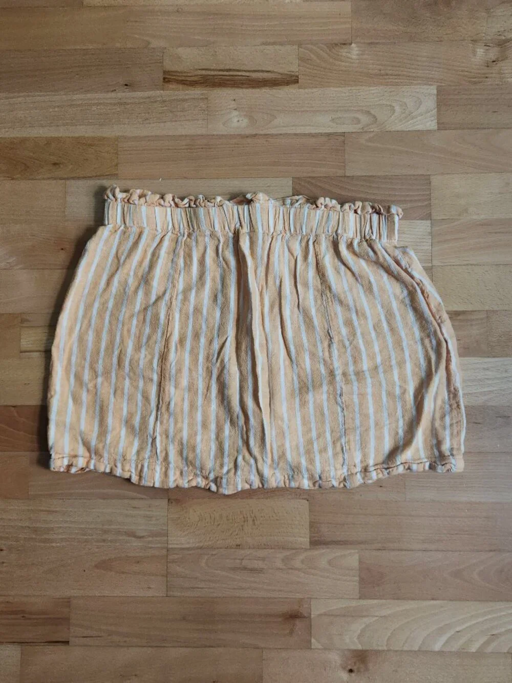 Abound Peach Striped Button-Down Linen Blend Fit & Flare Mini Skirt, Large